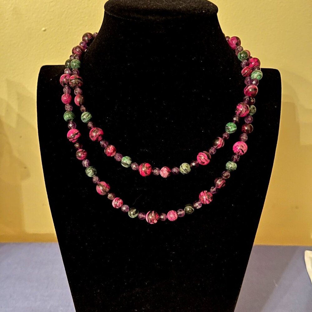 Jay King Desert Rose Purple, Green and Pink Agate Necklace, 34 "